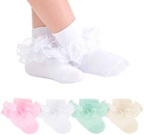 Baby Girls Ruffle Socks Double Layer Lace Turn Cuff Dress Socks by Dioxay
