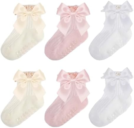 Baby Girl Socks, Ruffle Grip Bows, Toddler Newborn Infant, 6 Pairs by Unknown