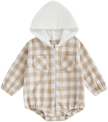 Douhoow Baby Boy Hooded Romper Long Sleeve Boy Plaid Hoodies Baby Jacket Infant by DouhoowBabyKidsClothes