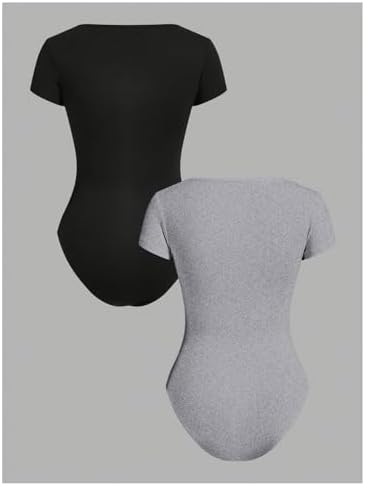 RoseSeek Girl's Short Sleeve Bodysuit Square Neck Leotard Tops 2 Pack - Image 2