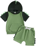 Toddler Baby Boy Hooded Dinosaur Summer Outfit Funny T-Shirt Shorts Set by LIOMENGZI