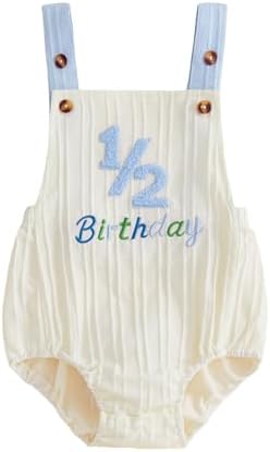 Honganda Baby Boy 1/2 Birthday Outfit Half Way to One Cake Smash Romper by Honganda