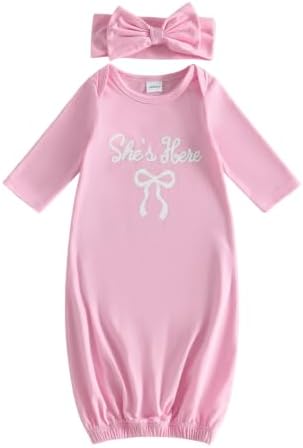 fhutpw Newborn Baby Girls Cotton Sleeper Gown She Is Here Nightgown Pajamas | by fhutpw