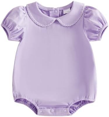 Baby Boy Girl Bubble Romper Short Sleeve Collar Summer Bodysuit by Merqwadd