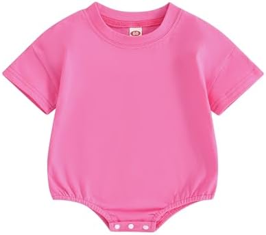Baby Boy Girl Bubble Romper Infant Plain Oversize T-shirt Bodysuit by Merqwadd