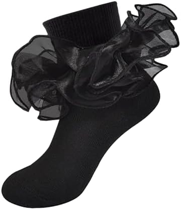 Girls Ruffle Socks Double Lace Turn Cuff Frilly Church Dress Socks by MKYSZLTSOCKS-EnjoyComfort