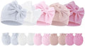 Newborn Baby Hats Mittens Sets Bow Infant Caps Gloves No Scratch Mitten Beanie by Fecawd