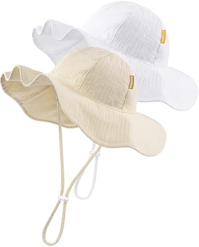 HONGTEYA Baby Sun Hat Muslin Wide Brim Toddler Girl Beach Bucket Hat by HONGTEYA