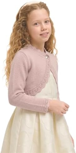Lilax Little Girls' Knit Long Sleeve Button Closure Bolero Cardigan Shrug - Image 5