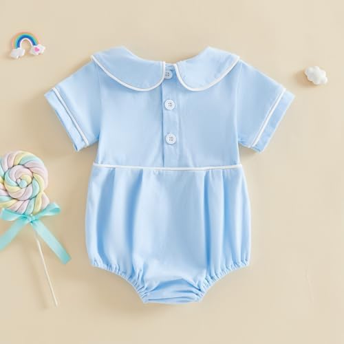 Newborn Baby Boy Girl Clothes Short Sleeve Solid Bubble Romper Doll Collar - Image 5