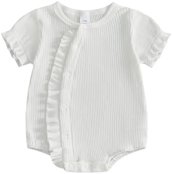 Fernvia Newborn Baby Girl Clothes Solid Color Ribbed Knit Ruffle Romper Preemie by Fernvia
