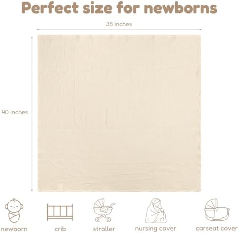 Muslin Swaddle Blankets for Girls Boys 2 Pack, Duck & Beige - Image 3
