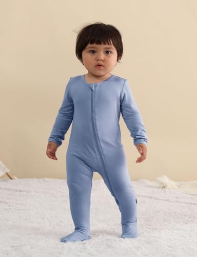 Long Sleeve Baby Bamboo Rayon Romper Infant One-Piece Double Zipper Footies | - Image 4