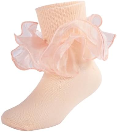 Girls Ruffle Socks Double Lace Turn Cuff Frilly Church Dress Socks by MKYSZLTSOCKS-EnjoyComfort