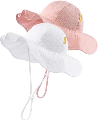 HONGTEYA Baby Sun Hat Muslin Wide Brim Toddler Girl Beach Bucket Hat by HONGTEYA