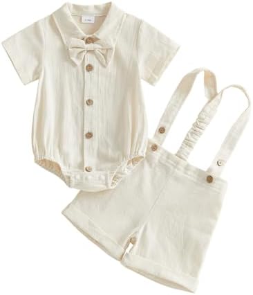 PUHHAPIEY Baby Boy Gentleman Wedding Outfit Dress Romper Suspender Pants | 0 3 by PUHHAPIEY