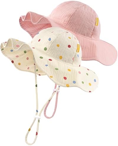 HONGTEYA Baby Sun Hat Muslin Wide Brim Toddler Girl Beach Bucket Hat by HONGTEYA