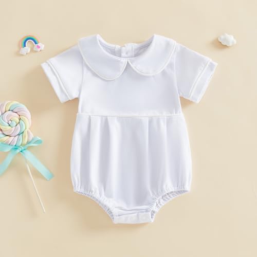 Newborn Baby Boy Girl Clothes Short Sleeve Solid Bubble Romper Doll Collar - Image 4