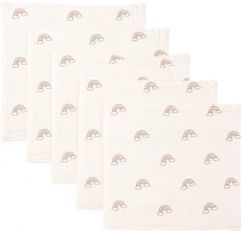 5-Pack 100% Cotton Muslin Baby Washcloths 10"X10", Rainbow&Clouds | Ultra Soft by Unknown