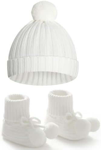 Baby Hats and Booties Set Newborn Knit Pompom Beanie Caps Shoes Winter by WuguguBabyClothes