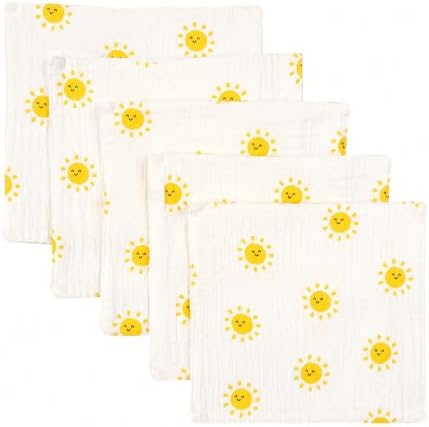 5-Pack 100% Cotton Muslin Baby Washcloths 10"X10", Sun | Ultra Soft Absorbent by Unknown