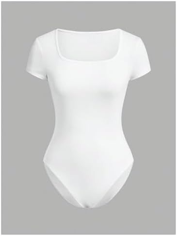 RoseSeek Girl's Short Sleeve Bodysuit Square Neck Leotard Tops 2 Pack - Image 5