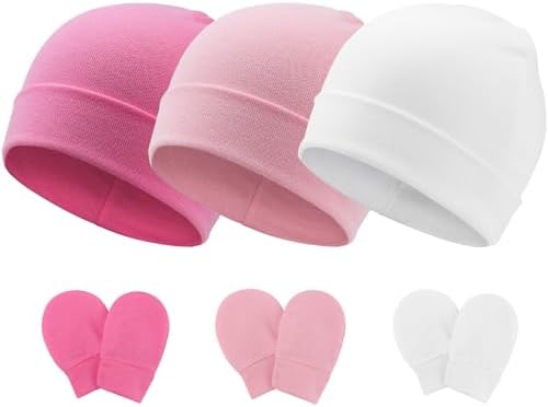 Newborn Baby Hats and Mittens Set Infant Beanie Cap Toddler Gloves Newborn by AQOKKA