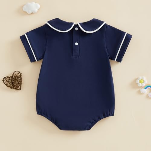 Baby Boy Girl Bubble Romper Short Sleeve Collar Summer Bodysuit - Image 3