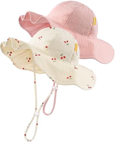 HONGTEYA Baby Sun Hat Muslin Wide Brim Toddler Girl Beach Bucket Hat by HONGTEYA