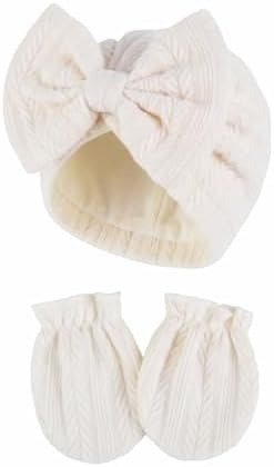 Newborn Baby Girl Hat Mittens Preemie Soft Hospital Bow Hats Beanie No Scratch by MKYSZLTSOCKS-EnjoyComfort