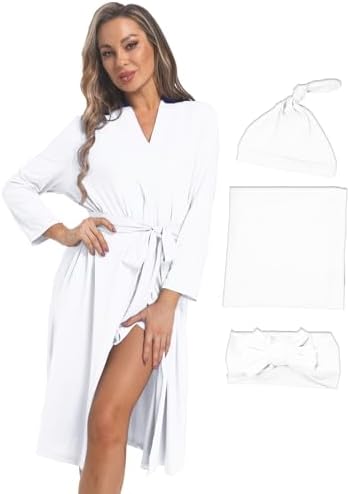 Maternity Robe with Matching Swaddle Blanket Set, Maternity Barhrobe Delivery by QTECLOR