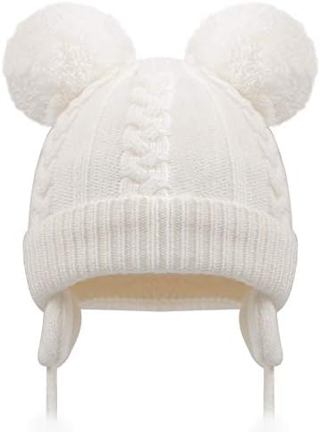 Duoyeree Toddler Winter Hat, Earflap Double Pom Pom Knit Beanie 0-36M by Duoyeree