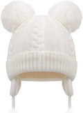 Duoyeree Toddler Winter Hat, Earflap Double Pom Pom Knit Beanie 0-36M by Duoyeree
