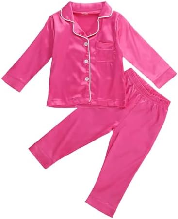Kids Baby Girl Boy Satin Pajamas Set Button Down Sleep Shirt Top+Long Pants by SAYOO-Alljustforkids