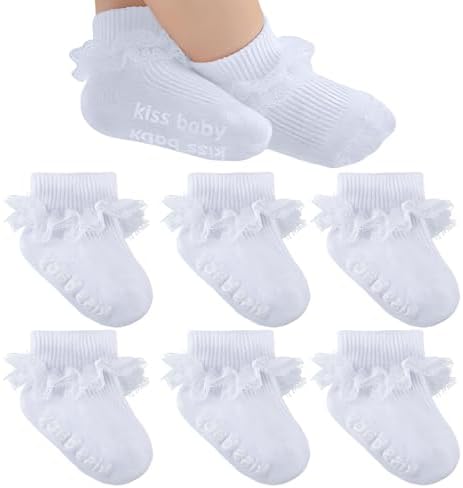 Baby Girl Ruffle Socks with Grips Lace Frilly Ankle Dress Socks by MKYSZLTSOCKS-EnjoyComfort