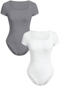 RoseSeek Girl's Short Sleeve Bodysuit Square Neck Leotard Tops 2 Pack by RoseSeek