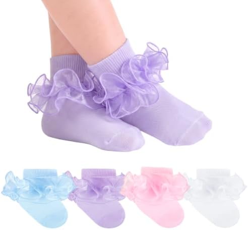 Baby Girls Ruffle Socks Double Layer Lace Turn Cuff Dress Socks by Dioxay