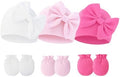 Newborn Baby Hats Mittens Sets Bow Infant Caps Gloves No Scratch Mitten Beanie by Fecawd