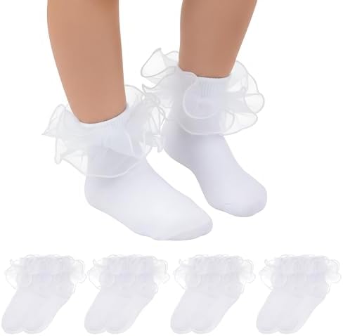 Topbuti 4 Pairs Baby Girls Ruffle Socks Double Lace Frilly Turn Cuff Cotton by Topbuti