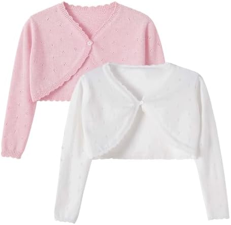 Girls Cardigan, Girls Bolero Shrug Sweater, Kids Knit Hollow Out Long Sleeve by Hvididan