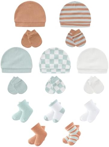 Baby Hats Mittens and Socks Set Soft Cotton Newborn Hat Glove by ZAVBABY