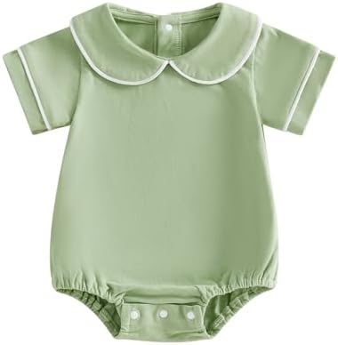 Baby Boy Girl Bubble Romper Short Sleeve Collar Summer Bodysuit by Merqwadd