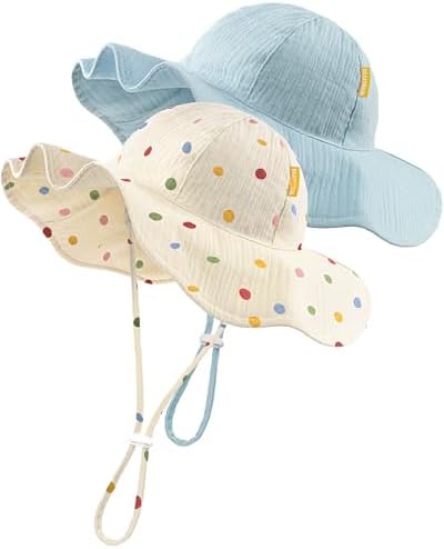 HONGTEYA Baby Sun Hat Muslin Wide Brim Toddler Girl Beach Bucket Hat by HONGTEYA