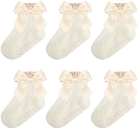 Baby Girl Socks, Ruffle Grip Bows, Toddler Newborn Infant, 6 Pairs by Unknown