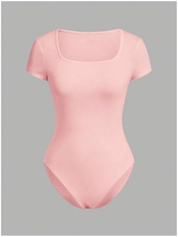 RoseSeek Girl's Short Sleeve Bodysuit Square Neck Leotard Tops 2 Pack - Image 5