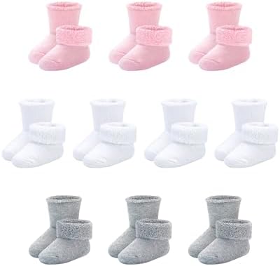 Baby Socks Newborn Terry Cotton Ankle Crew Socks 0-3 Months Girls Preemie Turn by CoziwillSocks