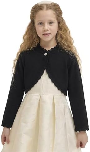 Lilax Little Girls' Knit Long Sleeve Button Closure Bolero Cardigan Shrug - Image 3