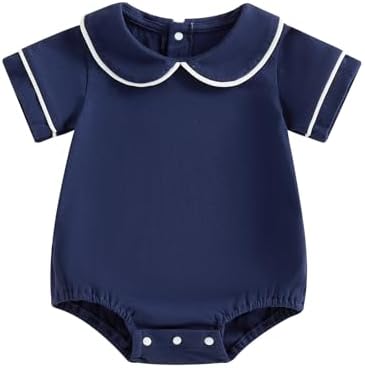 Baby Boy Girl Bubble Romper Short Sleeve Collar Summer Bodysuit by Merqwadd