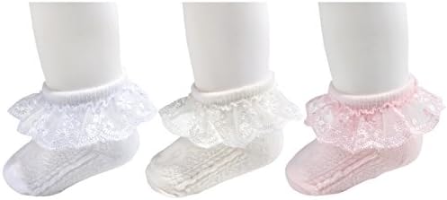 EPEIUS Baby Girl Ruffle Socks, Eyelet Frilly Lace Socks - Image 2