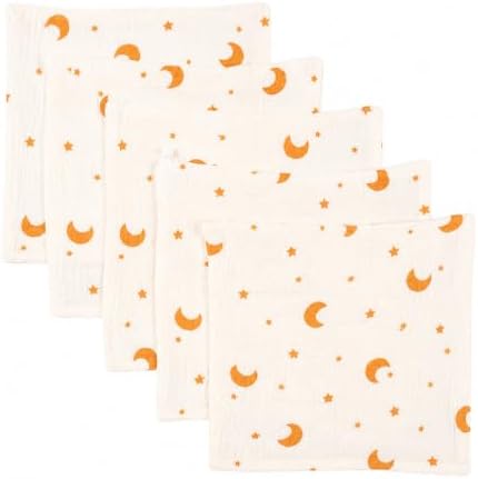 5-Pack 100% Cotton Muslin Baby Washcloths 10"X10", Moon&Star | Ultra Soft by Unknown